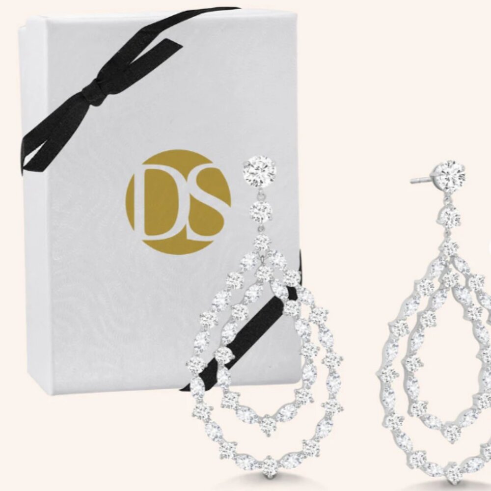 💎”Regina" 9CTW Marquise & Round Cut Stones Open Pear Drop Earrings - Silver  ❤️